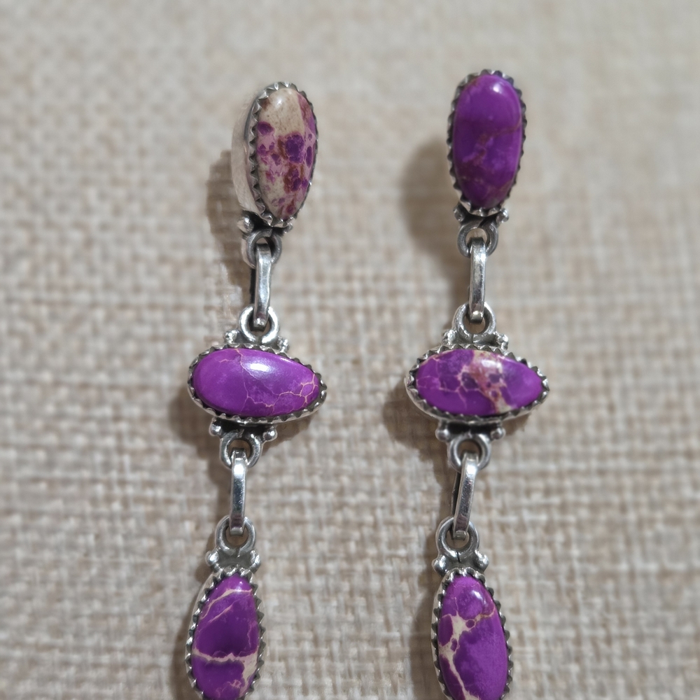 Elegant Purple Sea Sediment Jasper Dangle Earrings